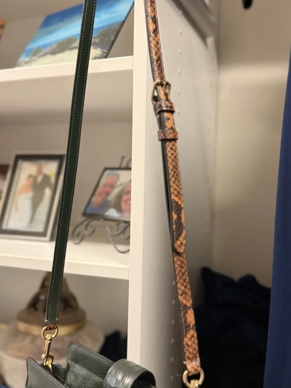 Coach Forest Green Pebbled Leather Satchel with Snake-Print Straps